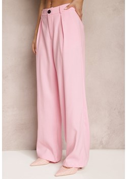 Różowe Garniturowe Spodnie z Szerokimi Nogawkami i Wysokim Stanem Herdda ze sklepu Renee odzież w kategorii Spodnie damskie - zdjęcie 168846689