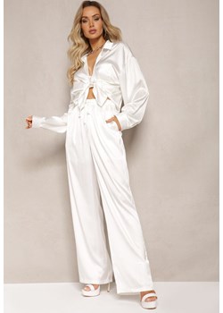Białe Szerokie Spodnie z Gumką w Talii i Błyszczącym Wzorem w Paski Zoyama ze sklepu Renee odzież w kategorii Spodnie damskie - zdjęcie 168846716