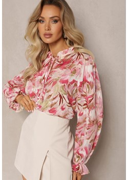 Różowo-Beżowa Koszula z Wiązaniem i Guzikami Ozdobiona Kwiatowym Motywem Fioralba ze sklepu Renee odzież w kategorii Koszule damskie - zdjęcie 168846726