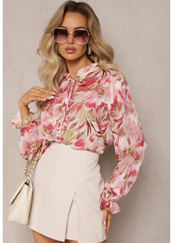 Różowo-Beżowa Koszula z Wiązaniem i Guzikami Ozdobiona Kwiatowym Motywem Fioralba ze sklepu Renee odzież w kategorii Koszule damskie - zdjęcie 168846727