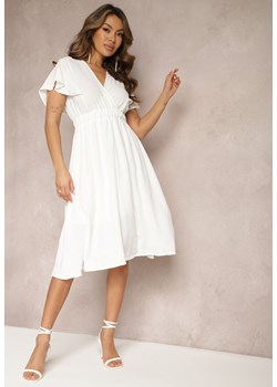 Biała Kopertowa Sukienka Midi o Rozkloszowanym Kroju Noravel ze sklepu Renee odzież w kategorii Sukienki - zdjęcie 168846769