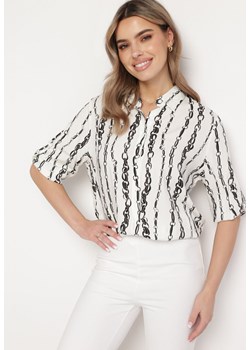 Biała Koszula z Bawełny i Wiskozy w Łańcuszkowy Wzór Zirenia ze sklepu Born2be Odzież w kategorii Koszule damskie - zdjęcie 168847307