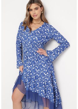 Niebieska Asymetryczna Sukienka Midi Rozkloszowana z Siateczką Tivora ze sklepu Born2be Odzież w kategorii Sukienki - zdjęcie 168847578