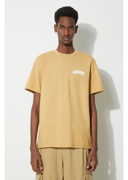 Carhartt WIP t-shirt bawełniany S/S University Script T-Shirt męski kolor beżowy z nadrukiem I028991.22SXX ze sklepu PRM w kategorii T-shirty męskie - zdjęcie 168847787