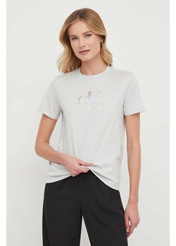 Calvin Klein Jeans t-shirt bawełniany damski kolor szary ze sklepu ANSWEAR.com w kategorii Bluzki damskie - zdjęcie 168857988