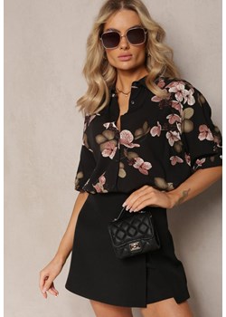 Czarno-Beżowa Koszula Bawełniano-Wiskozowa w Kwiaty z Rękawem 3/4 Spiceria ze sklepu Renee odzież w kategorii Koszule damskie - zdjęcie 168932877