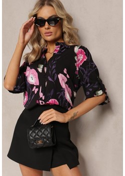 Czarna Koszula Ozdobiona Wzorem w Kwiaty z Wiskozy Deliria ze sklepu Renee odzież w kategorii Koszule damskie - zdjęcie 168932897