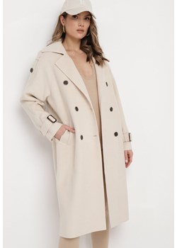 Jasnobeżowy Dwurzędowy Płaszcz z Paskiem Haleri ze sklepu Born2be Odzież w kategorii Płaszcze damskie - zdjęcie 168933258