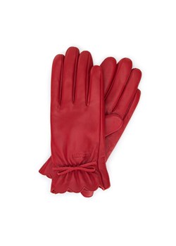 Damskie rękawiczki skórzane z falbanką i kokardką czerwone ze sklepu WITTCHEN w kategorii Rękawiczki damskie - zdjęcie 168935225