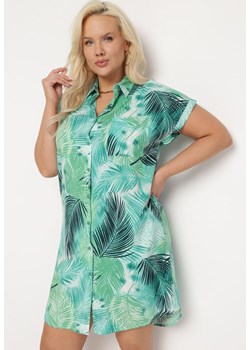Zielona Wiskozowa Tunika o Koszulowym Fasonie Lekko Asymetryczna Stoccia ze sklepu Born2be Odzież w kategorii Koszule damskie - zdjęcie 168935407