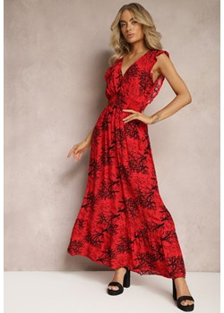 Czerwona Rozkloszowana Sukienka z Wiskozy Maxi z Kopertowym Dekoltem Luksia ze sklepu Renee odzież w kategorii Sukienki - zdjęcie 168935777