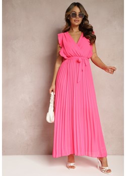 Różowa Wiskozowa Sukienka Maxi z Plisowaniem o Rozkloszowanym Kroju i Kopertowym Dekolcie Fliceris ze sklepu Renee odzież w kategorii Sukienki - zdjęcie 168935808