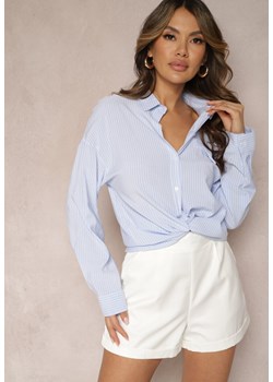 Jasnoniebieska Koszula z Bawełny w Paski z Dłuższym Tyłem i Klapami Sparlis ze sklepu Renee odzież w kategorii Koszule damskie - zdjęcie 168935857