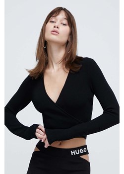 HUGO bluzka damska kolor czarny gładka ze sklepu ANSWEAR.com w kategorii Bluzki damskie - zdjęcie 168936405