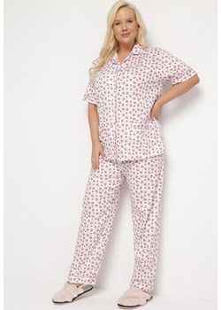 Różowo-Biały Bawełniany Komplet Piżamowy Koszula z Guzikami i Spodnie Lirvena ze sklepu Born2be Odzież w kategorii Piżamy damskie - zdjęcie 168939819