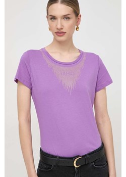 Liu Jo t-shirt bawełniany damski kolor fioletowy ze sklepu ANSWEAR.com w kategorii Bluzki damskie - zdjęcie 168941108