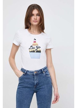 Liu Jo t-shirt bawełniany damski kolor beżowy ze sklepu ANSWEAR.com w kategorii Bluzki damskie - zdjęcie 168941168