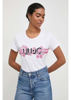 Liu Jo t-shirt bawełniany damski kolor beżowy ze sklepu ANSWEAR.com w kategorii Bluzki damskie - zdjęcie 168941178