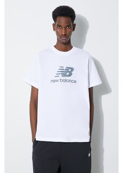 New Balance t-shirt bawełniany Essentials Cotton męski kolor biały z nadrukiem MT41502WT ze sklepu PRM w kategorii T-shirty męskie - zdjęcie 168957265