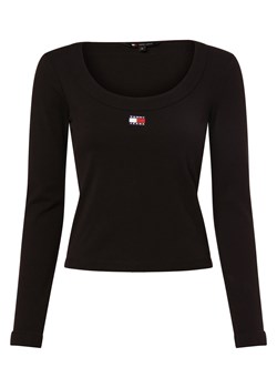Tommy Jeans Damska koszulka z długim rękawem Kobiety Bawełna czarny jednolity ze sklepu vangraaf w kategorii Bluzki damskie - zdjęcie 168975178