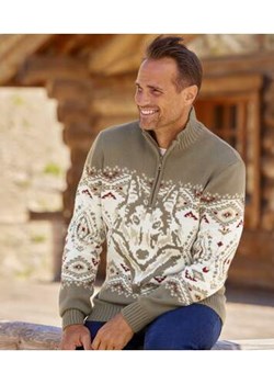 Sweter z wykładanym kołnierzem i motywem wilka ze sklepu Atlas For Men w kategorii Swetry męskie - zdjęcie 168977779