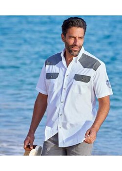 Biała koszula z detalami z tkaniny Chambray ze sklepu Atlas For Men w kategorii Koszule męskie - zdjęcie 168977826
