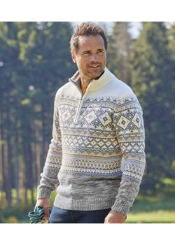 Trykotowy, żakardowy sweter z wykładanym kołnierzem ze sklepu Atlas For Men w kategorii Swetry męskie - zdjęcie 168978399