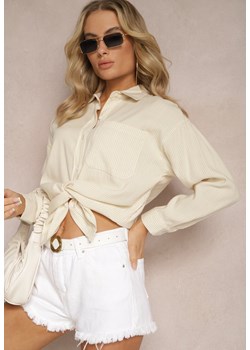 Beżowa Elegancka Koszula Bawełniana z Klasycznym Wzorem w Paski Lervana ze sklepu Renee odzież w kategorii Koszule damskie - zdjęcie 168980796