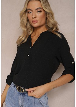 Czarna Bluzka z Guzikami z Tkaniny Plumeti Jorale ze sklepu Renee odzież w kategorii Bluzki damskie - zdjęcie 168980816