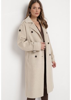 Beżowy Dwurzędowy Płaszcz z Paskiem Haleri ze sklepu Born2be Odzież w kategorii Płaszcze damskie - zdjęcie 168981185