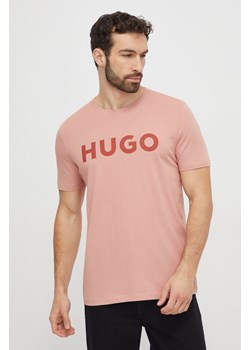 HUGO t-shirt bawełniany męski kolor różowy z nadrukiem 50467556 ze sklepu ANSWEAR.com w kategorii T-shirty męskie - zdjęcie 168981767