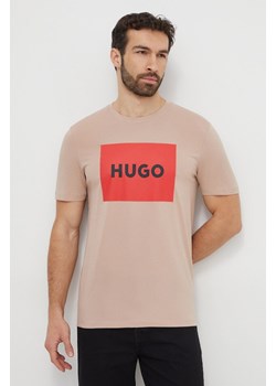 HUGO t-shirt bawełniany kolor beżowy z nadrukiem 50467952 ze sklepu ANSWEAR.com w kategorii T-shirty męskie - zdjęcie 168981775