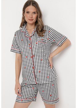 Czarno-Biały Komplet Piżamowy w Kratkę Koszula i Luźne Szorty Elitra ze sklepu Born2be Odzież w kategorii Piżamy damskie - zdjęcie 168988498
