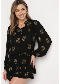 Czarna Koszula z Wiskozy Ozdobiona Wzorem w Listki Tirielle ze sklepu Born2be Odzież w kategorii Koszule damskie - zdjęcie 168988506