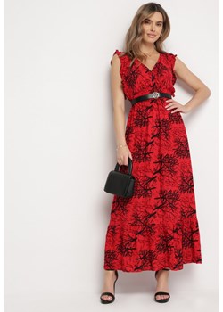 Czerwona Maxi Sukienka Rozkloszowana z Wiskozy z Kopertową Górą Wiracia ze sklepu Born2be Odzież w kategorii Sukienki - zdjęcie 168988676