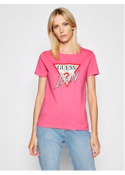 Guess T-Shirt Icon W1YI0Y I3Z00 Różowy Regular Fit ze sklepu MODIVO w kategorii Bluzki damskie - zdjęcie 169054555