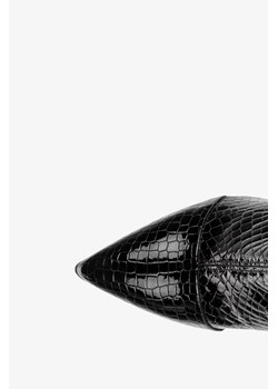 Czarne botki lakierowanena na obcasie krokodyli wzór POLSKA SKÓRA Casu 9025 ze sklepu Casu.pl w kategorii Botki - zdjęcie 169084965