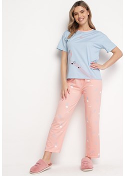 Jasnoniebieski Komplet Piżamowy Koszulka z Nadrukiem i Proste Długie Spodnie Lirrana ze sklepu Born2be Odzież w kategorii Piżamy damskie - zdjęcie 169092818