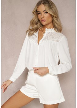 Biała Koszula z Ażurową Wstawką przy Dekolcie Vitamis ze sklepu Renee odzież w kategorii Koszule damskie - zdjęcie 169101797