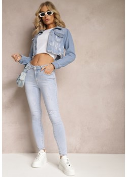 Jasnoniebieskie Jeansy Skinny z Regularną Talią i Przetarciami Semena ze sklepu Renee odzież w kategorii Jeansy damskie - zdjęcie 169101947