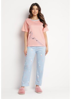 Różowy Komplet Piżamowy Koszulka z Nadrukiem i Proste Długie Spodnie Lirrana ze sklepu Born2be Odzież w kategorii Piżamy damskie - zdjęcie 169102159