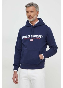 Polo Ralph Lauren bluza męska kolor niebieski z kapturem z nadrukiem ze sklepu ANSWEAR.com w kategorii Bluzy męskie - zdjęcie 169112555