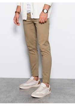 Spodnie męskie chinosy SLIM FIT - beżowe V27 P1059 ze sklepu ombre w kategorii Spodnie męskie - zdjęcie 169135339
