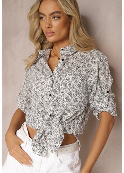 Biała Koszula z Bawełny Ozdobiona Wzorem w Kwiaty Vilnas ze sklepu Renee odzież w kategorii Koszule damskie - zdjęcie 169147188