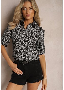 Czarna Klasyczna Koszula w Kwiaty z Asymetrycznym Tyłem Tilenise ze sklepu Renee odzież w kategorii Koszule damskie - zdjęcie 169147198