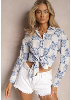 Biało-Niebieska Koszula z Bawełny Ozdobiona Haftem Zivan ze sklepu Renee odzież w kategorii Koszule damskie - zdjęcie 169147248