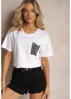 Biały T-shirt z Naszytą Kieszonką z Cyrkoniami Relimasa ze sklepu Renee odzież w kategorii Bluzki damskie - zdjęcie 169147358