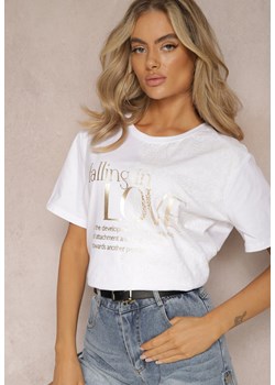 Biały Bawełniany T-shirt z Napisem i Koronką Larniesse ze sklepu Renee odzież w kategorii Bluzki damskie - zdjęcie 169147378