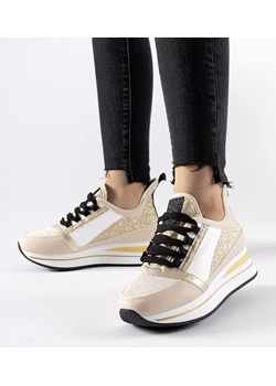 Beżowe brokatowe sneakersy na platformie Marce ze sklepu gemre w kategorii Buty sportowe damskie - zdjęcie 169163349