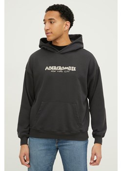 Abercrombie &amp; Fitch bluza męska kolor czarny z kapturem z aplikacją ze sklepu ANSWEAR.com w kategorii Bluzy męskie - zdjęcie 169163978